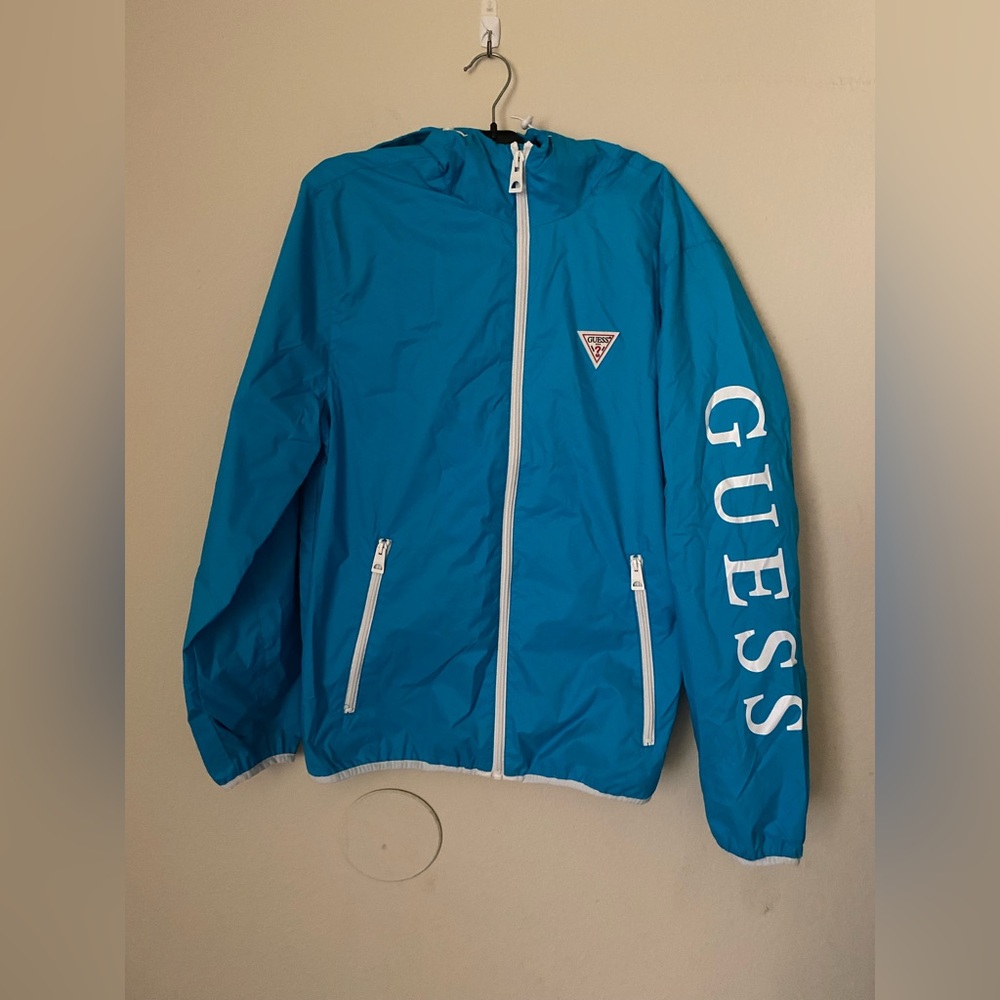 Guess Teal rain Jacket with White Details
